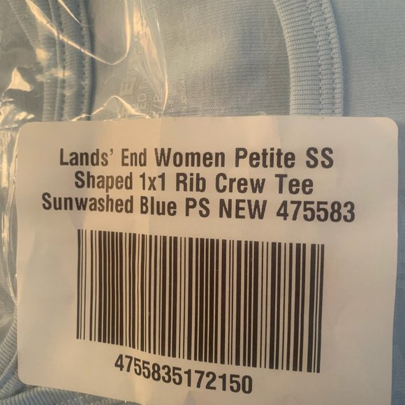 NWT LANDS' END PETITE SHORT SLEEVE SHAPED 1X1 RIB CREW TEE‎ SUNWASHED BLUE PS - Picture 6 of 7